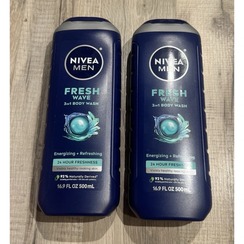 NIVEA MEN Fresh Wave 3-in-1 Body Face Hair Wash 16.9 fl oz 2 Pack